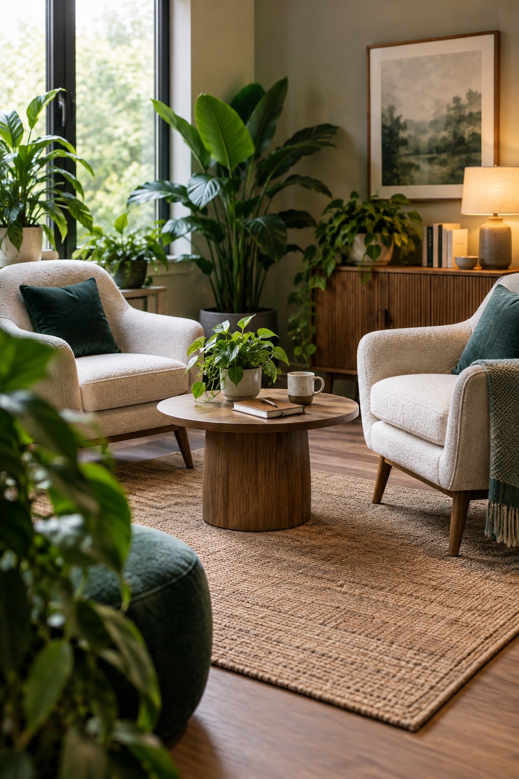 Warm, plant-filled counseling room
